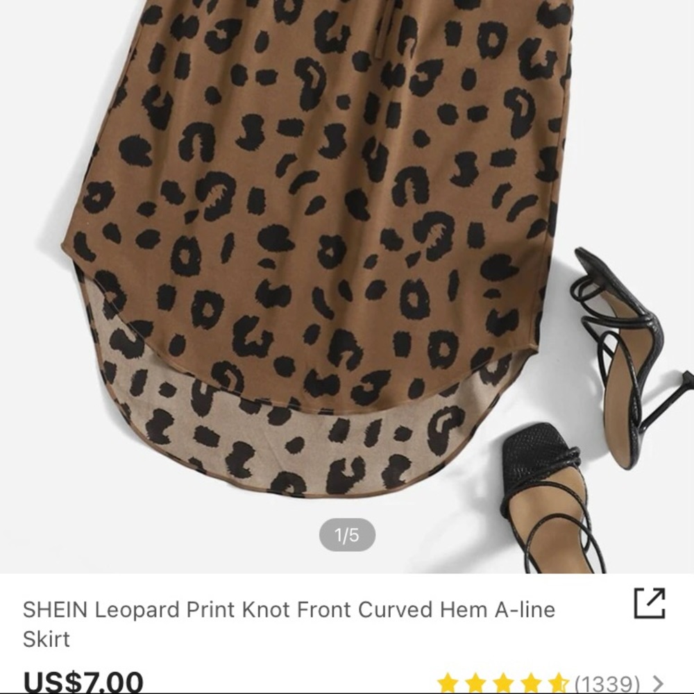 SHEIN leopard print knot front curved hem A-line skirt